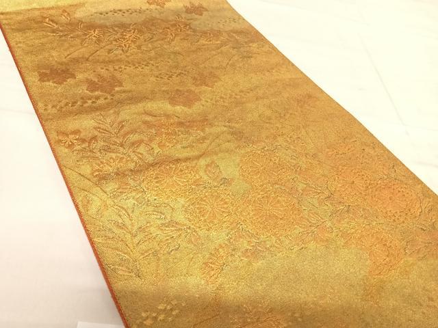 平和屋着物◎西陣 高島織物謹製 六通柄袋帯 草花文 青銅箔 正絹 逸品 AABF4768yx