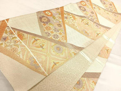 平和屋着物◎佐賀錦 六通柄袋帯 更紗花鳥文 金糸 正絹 逸品 AABF4772yx
