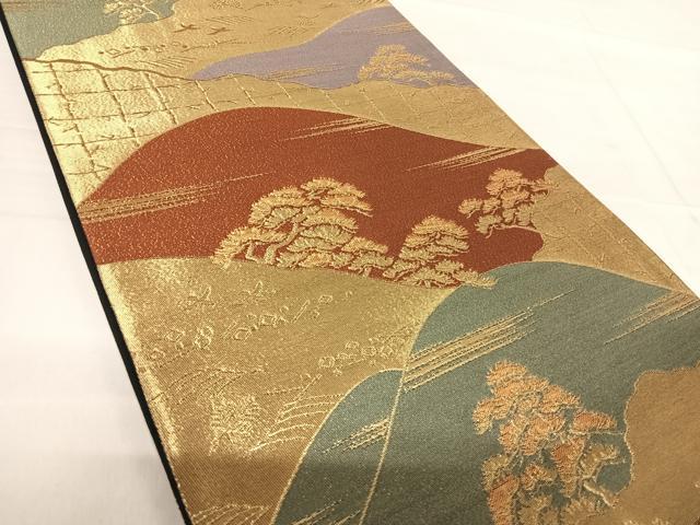 平和屋着物◎六通柄袋帯　織彩　遠山花鳥文　金糸　正絹　逸品　AABF4775yx