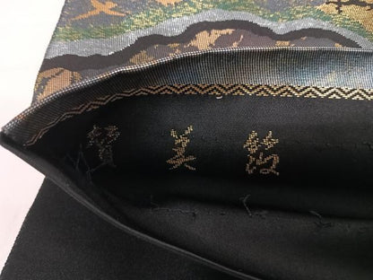 平和屋着物◎六通柄袋帯 道長花鳥文 賛美箔 黒地 正絹 逸品 AABF4776yx