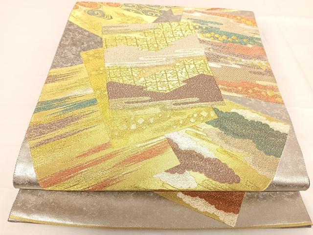 平和屋着物◎六通柄袋帯 流水色紙文 金糸 正絹 逸品 AABF4778yx