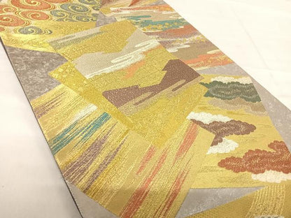 平和屋着物◎六通柄袋帯 流水色紙文 金糸 正絹 逸品 AABF4778yx
