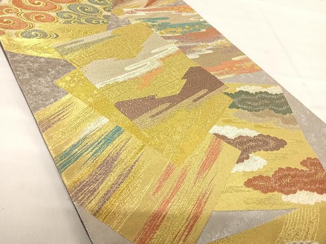 平和屋着物◎六通柄袋帯 流水色紙文 金糸 正絹 逸品 AABF4778yx