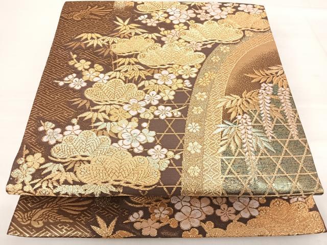 平和屋着物◎六通柄袋帯 唐織 籠目吉祥文 金糸 正絹 逸品 AABF4780yx