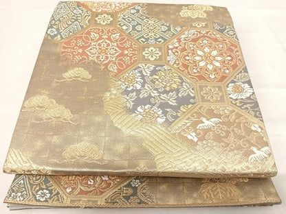 平和屋着物◎六通柄袋帯 蜀江花鳥文 金糸 正絹 逸品 AABF4781yx