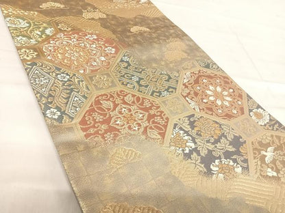平和屋着物◎六通柄袋帯 蜀江花鳥文 金糸 正絹 逸品 AABF4781yx