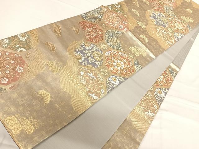 平和屋着物◎六通柄袋帯 蜀江花鳥文 金糸 正絹 逸品 AABF4781yx