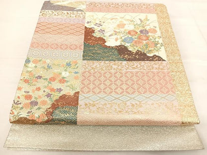 平和屋着物◎太鼓柄袋帯 つづれ 唐織 名錦歌集栄華文 金銀糸 正絹 逸品 AABF4783yx