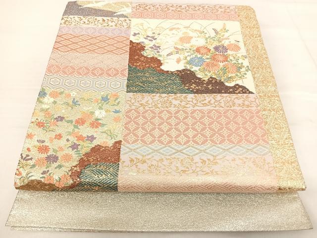平和屋着物◎太鼓柄袋帯 つづれ 唐織 名錦歌集栄華文 金銀糸 正絹 逸品 AABF4783yx