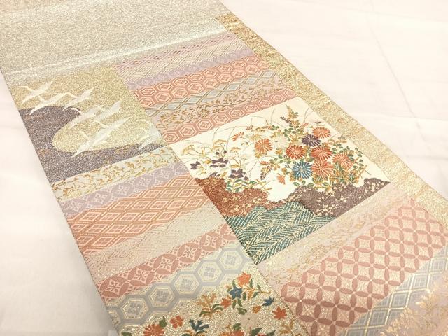 平和屋着物◎太鼓柄袋帯 つづれ 唐織 名錦歌集栄華文 金銀糸 正絹 逸品 AABF4783yx