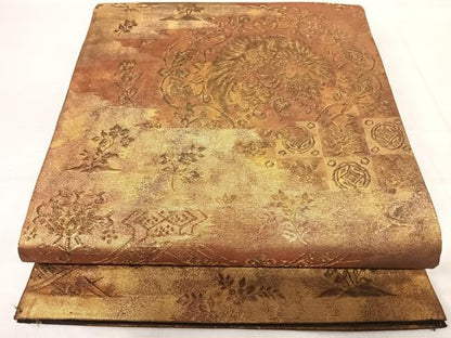 平和屋着物◎六通柄袋帯 草木染 花鳥文 金糸 正絹 逸品 AABF4785yx
