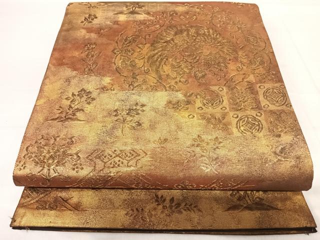 平和屋着物◎六通柄袋帯 草木染 花鳥文 金糸 正絹 逸品 AABF4785yx