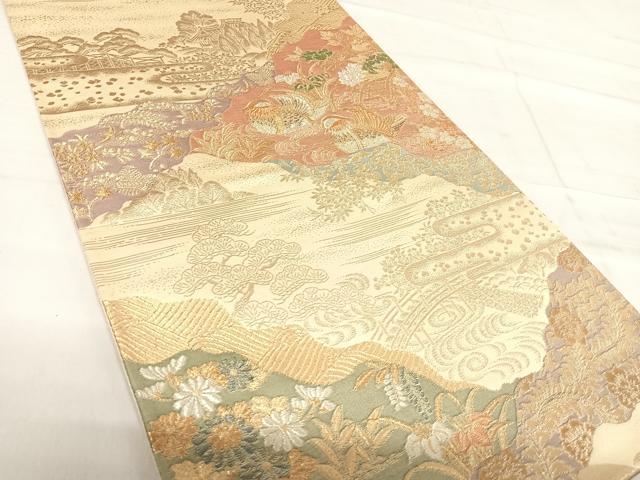 平和屋着物◎六通柄袋帯 鴛鴦花文 金銀糸 正絹 逸品 AABF4790yx