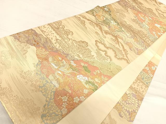 平和屋着物◎六通柄袋帯 鴛鴦花文 金銀糸 正絹 逸品 AABF4790yx