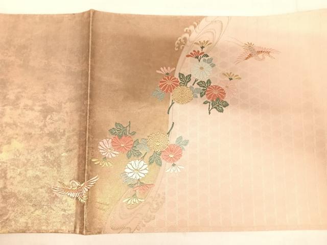 平和屋着物◎六通柄袋帯 唐織 飛鶴花文 金糸 引箔 正絹 逸品 AABF4791yx