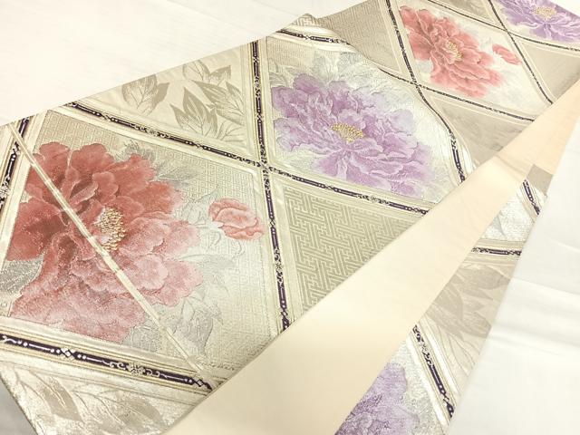 平和屋着物◎六通柄袋帯 唐織 牡丹文 金銀糸 正絹 逸品 AABF4792yx