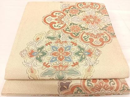 平和屋着物◎六通柄袋帯 正倉院花文 金糸 正絹 逸品 AABF4802yx