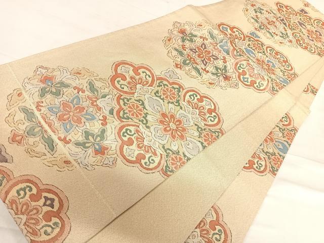 平和屋着物◎六通柄袋帯 正倉院花文 金糸 正絹 逸品 AABF4802yx