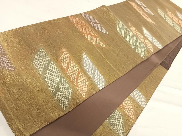 平和屋着物◎六通柄袋帯 工芸帯地 明日香 鹿の子文様 金糸 正絹 逸品 AABF4808yx