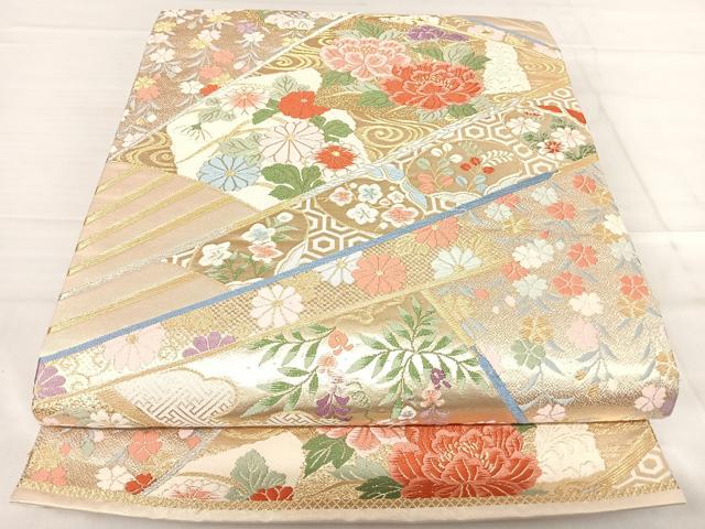平和屋着物◎六通柄袋帯 唐織 九百錦 縫調錦繍文 金銀糸 正絹 逸品 AABF4809yx