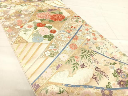 平和屋着物◎六通柄袋帯 唐織 九百錦 縫調錦繍文 金銀糸 正絹 逸品 AABF4809yx