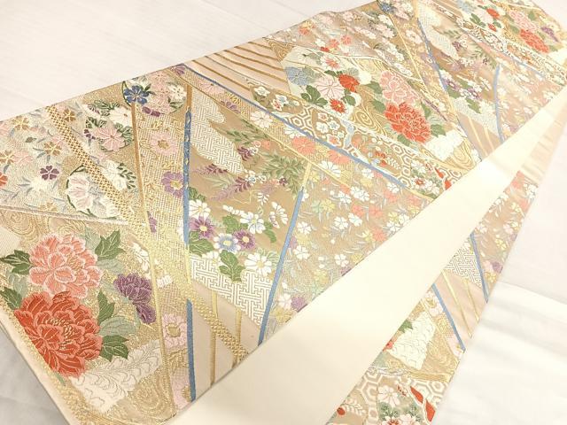 平和屋着物◎六通柄袋帯 唐織 九百錦 縫調錦繍文 金銀糸 正絹 逸品 AABF4809yx