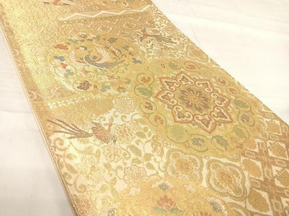 平和屋着物◎六通柄袋帯　花鳥文　金糸　正絹　逸品　AABF4813yx