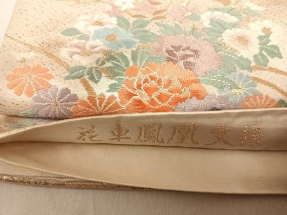 平和屋着物◎六通柄袋帯　唐織　花車鳳凰文様　金糸　正絹　逸品　AABF4814yx