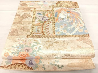 平和屋着物◎六通柄袋帯　唐織　花車鳳凰文様　金糸　正絹　逸品　AABF4814yx