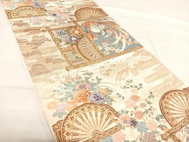 平和屋着物◎六通柄袋帯　唐織　花車鳳凰文様　金糸　正絹　逸品　AABF4814yx