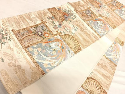 平和屋着物◎六通柄袋帯　唐織　花車鳳凰文様　金糸　正絹　逸品　AABF4814yx