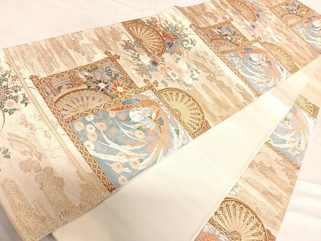 平和屋着物◎六通柄袋帯　唐織　花車鳳凰文様　金糸　正絹　逸品　AABF4814yx