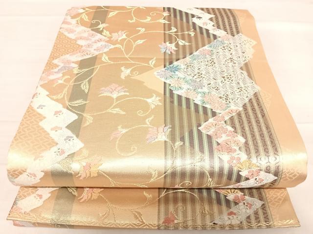 平和屋着物◎六通柄袋帯　唐織　花唐草文　金糸　正絹　逸品　AABF4815yx