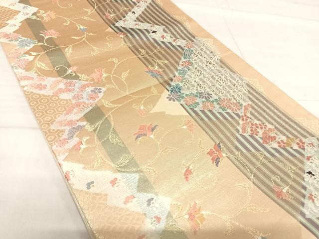 平和屋着物◎六通柄袋帯　唐織　花唐草文　金糸　正絹　逸品　AABF4815yx