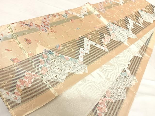 平和屋着物◎六通柄袋帯　唐織　花唐草文　金糸　正絹　逸品　AABF4815yx