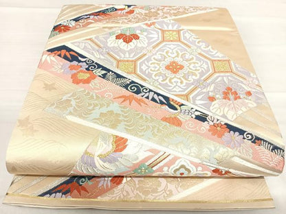 平和屋着物◎六通柄袋帯　唐織　鳳凰飛鶴花文　金銀糸　正絹　逸品　AABF4820yx