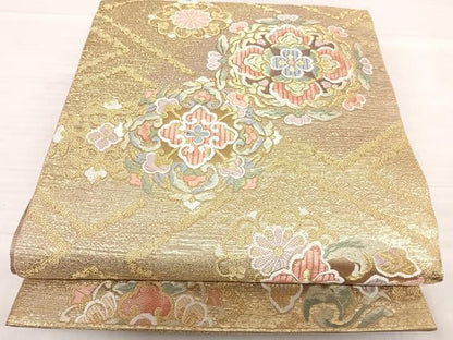 平和屋着物◎六通柄袋帯　唐織　正倉院花文　金糸　正絹　逸品　AABF4825yx