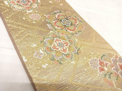 平和屋着物◎六通柄袋帯　唐織　正倉院花文　金糸　正絹　逸品　AABF4825yx