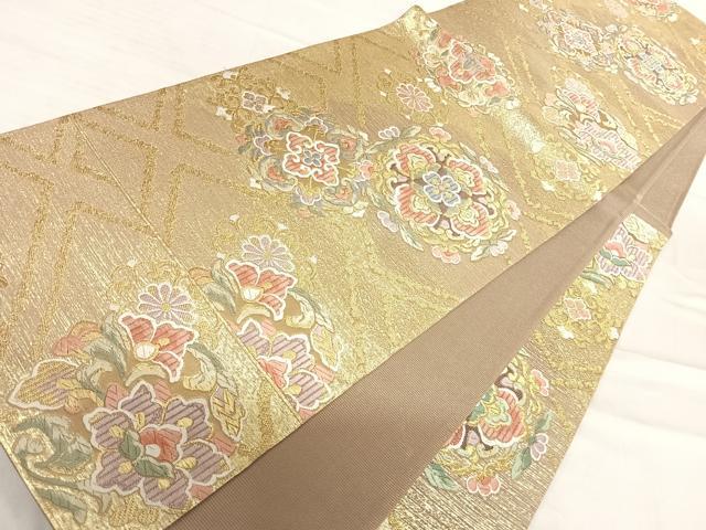 平和屋着物◎六通柄袋帯　唐織　正倉院花文　金糸　正絹　逸品　AABF4825yx