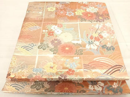 平和屋着物◎六通柄袋帯　唐織　石畳花文　金銀糸　正絹　逸品　AABF4827yx