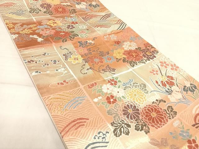 平和屋着物◎六通柄袋帯　唐織　石畳花文　金銀糸　正絹　逸品　AABF4827yx