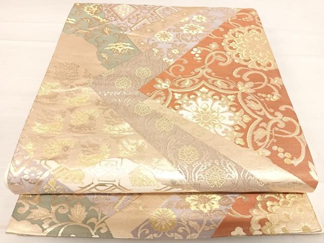 平和屋着物◎六通柄袋帯　切嵌花文　金糸　正絹　逸品　AABF4833yx