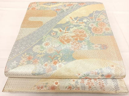 平和屋着物◎宝珠本佐賀錦　六通柄袋帯　九百錦　草花風景文　正絹　逸品　AABF4836yx