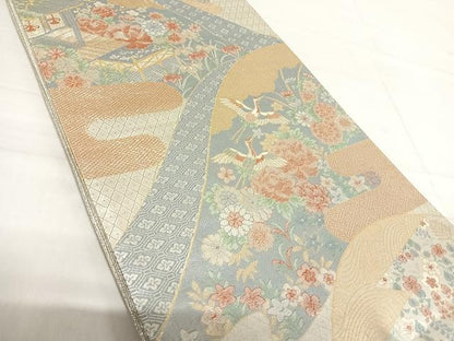 平和屋着物◎宝珠本佐賀錦　六通柄袋帯　九百錦　草花風景文　正絹　逸品　AABF4836yx