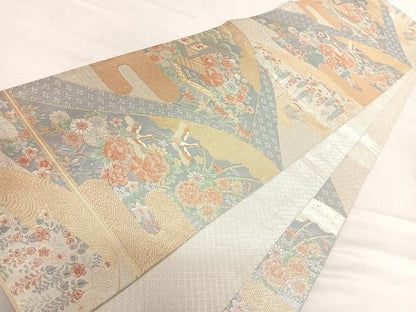 平和屋着物◎宝珠本佐賀錦　六通柄袋帯　九百錦　草花風景文　正絹　逸品　AABF4836yx