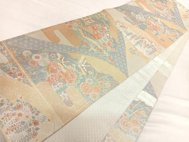 平和屋着物◎宝珠本佐賀錦　六通柄袋帯　九百錦　草花風景文　正絹　逸品　AABF4836yx