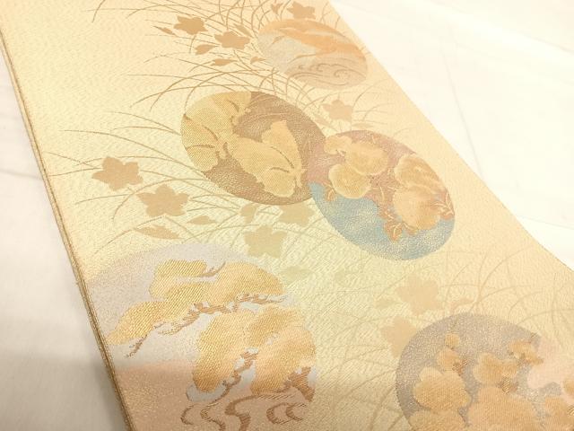 平和屋着物◎六通柄袋帯　花蝶丸文　金糸　正絹　逸品　AABF4839yx