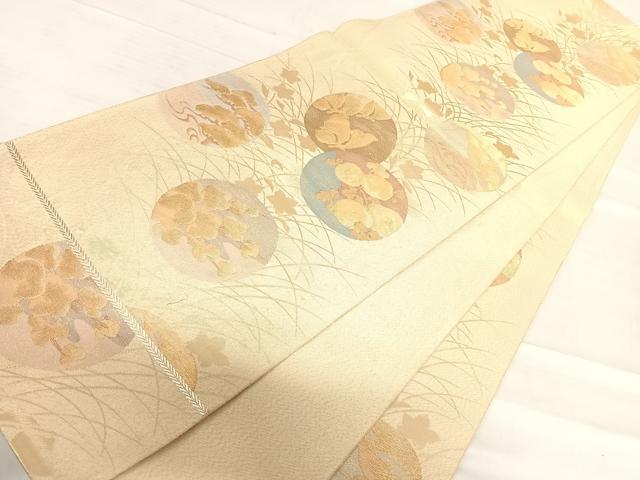平和屋着物◎六通柄袋帯　花蝶丸文　金糸　正絹　逸品　AABF4839yx