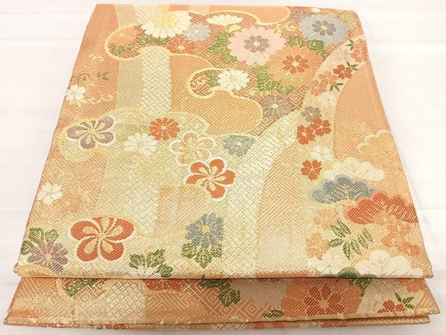平和屋着物◎佐賀錦　六通柄袋帯　立波花文　金糸　正絹　逸品　AABF4840yx