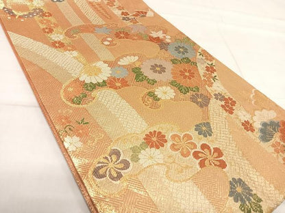 平和屋着物◎佐賀錦　六通柄袋帯　立波花文　金糸　正絹　逸品　AABF4840yx
